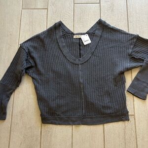 Dark Gray Textured V-Neck Sweater